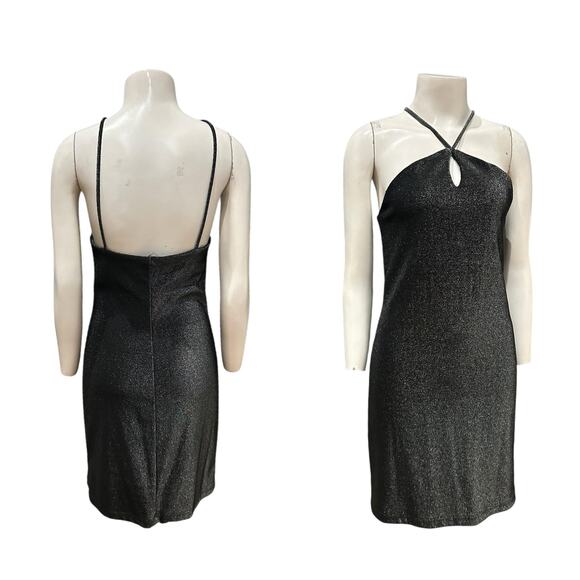 Vintage Y2K Black Metallic Halter Mini Dress Keyhole Cutout / Women’s S/M - - Picture 3 of 4
